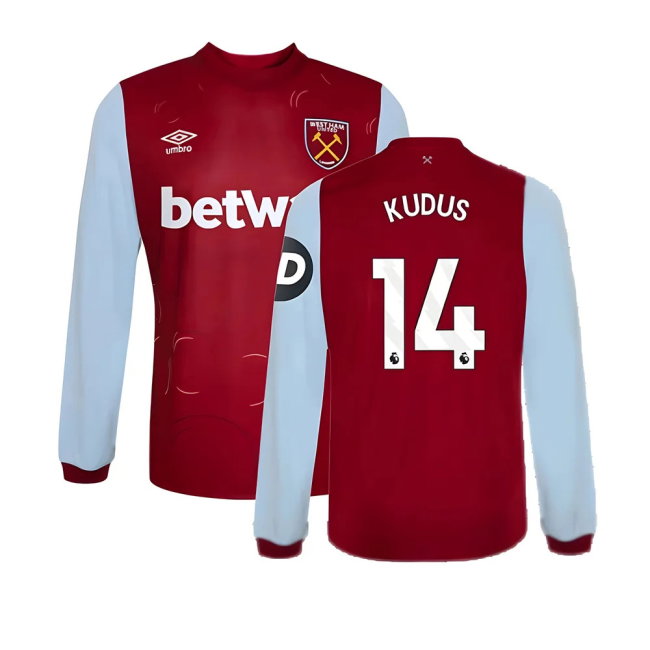 2023-2024 West Ham Long Sleeve Home Shirt (Kudus 14)-SoccerKits Hub | Buy Soccer Jerseys Online